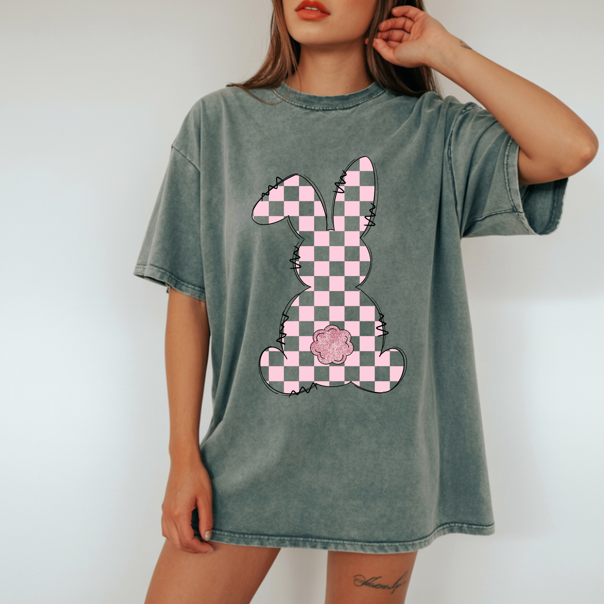 PINK CHECKERED BUNNY DTF TRANSFER