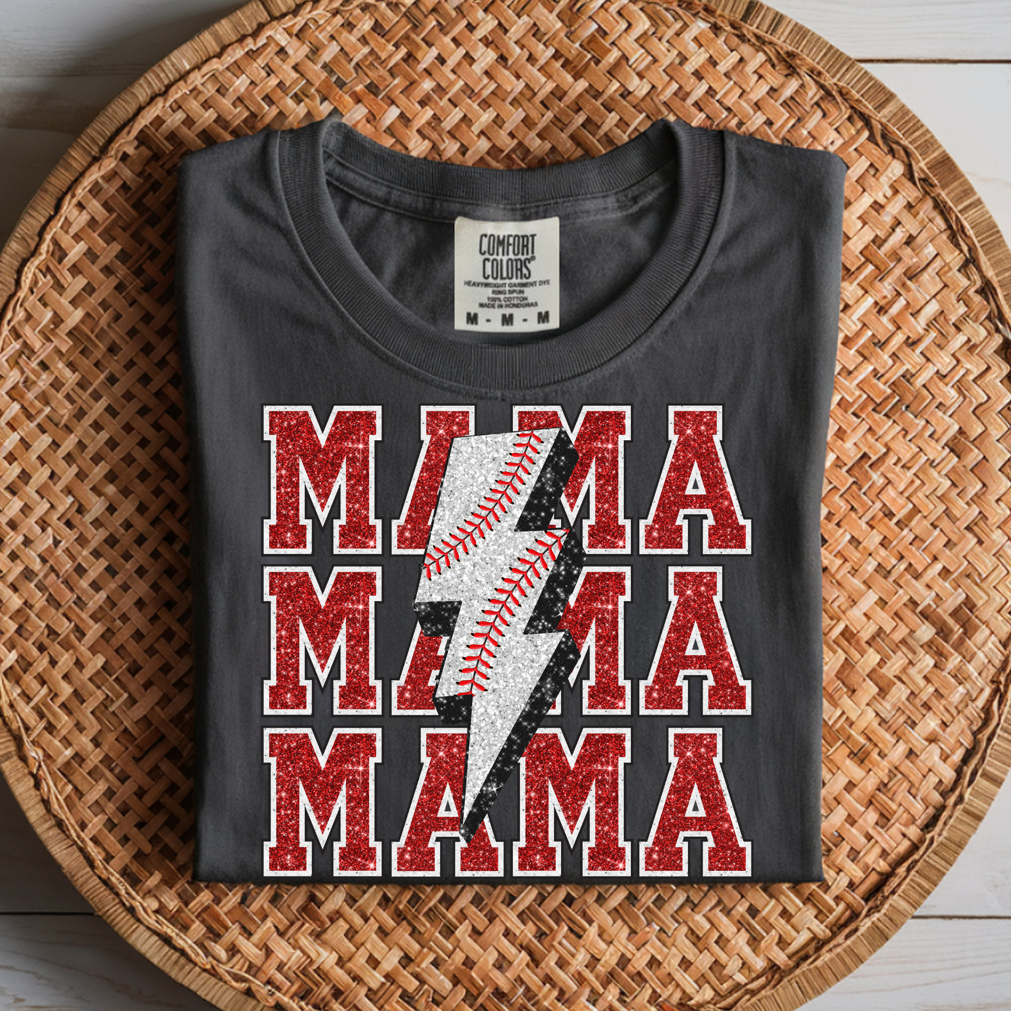 FAUX GLITTER STACKED MAMA BASEBALL DTF TRANSFER