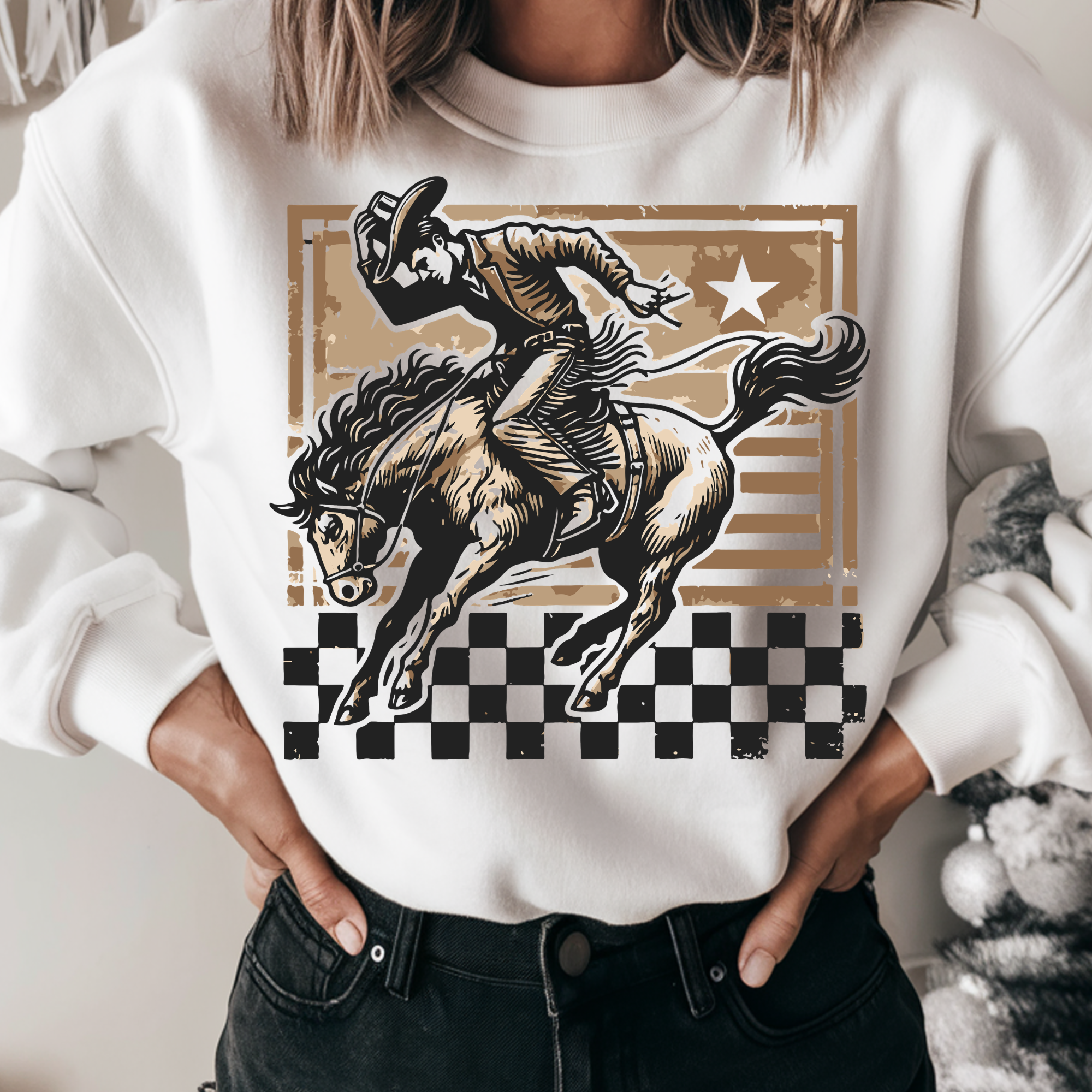 CHECKERED COWBOY WESTERN DTF TRANSFER