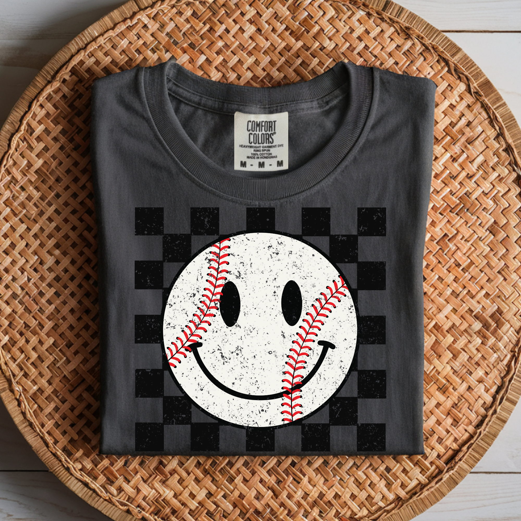 CHECKERED SMILEY BASEBALL DTF TRANSFER