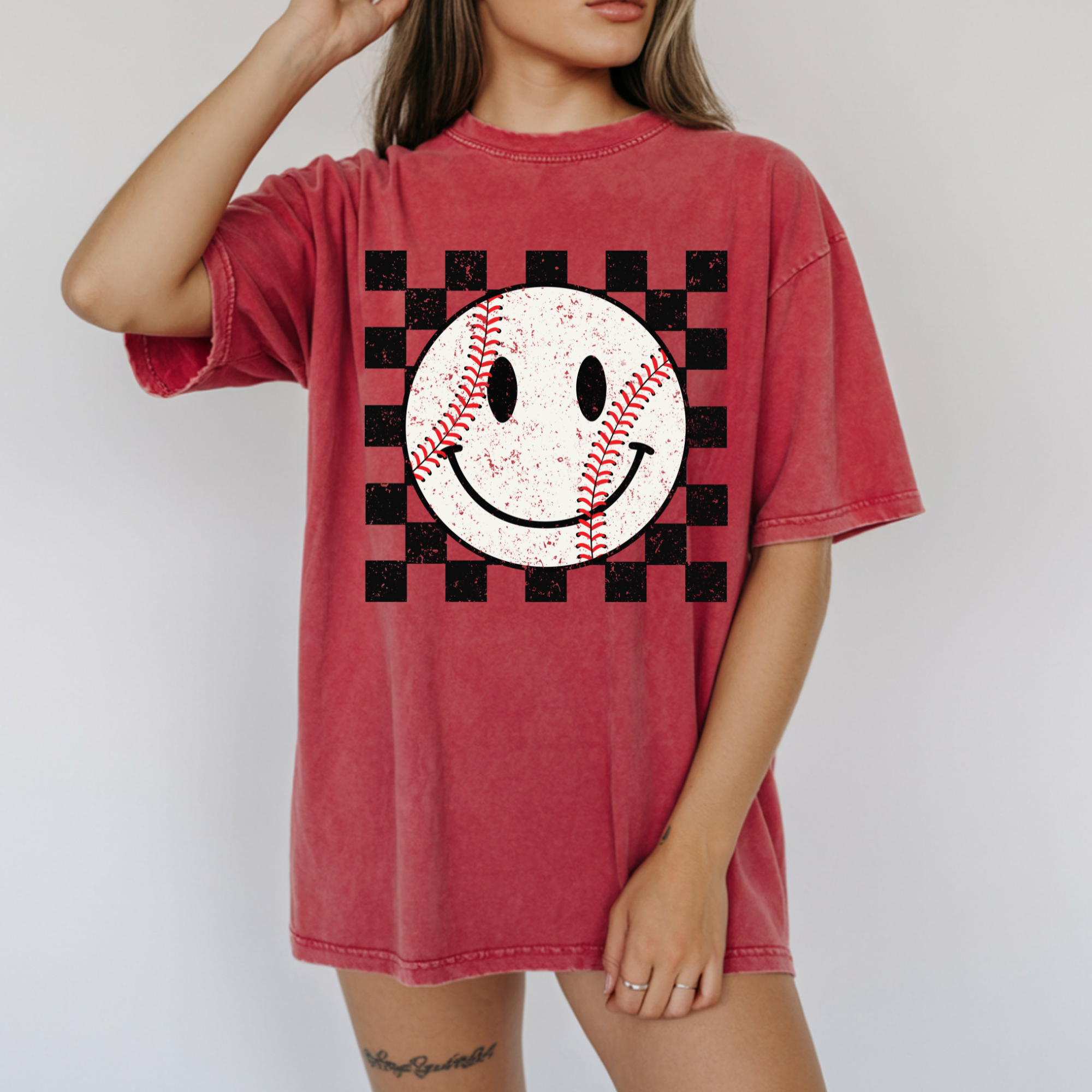 CHECKERED SMILEY BASEBALL DTF TRANSFER