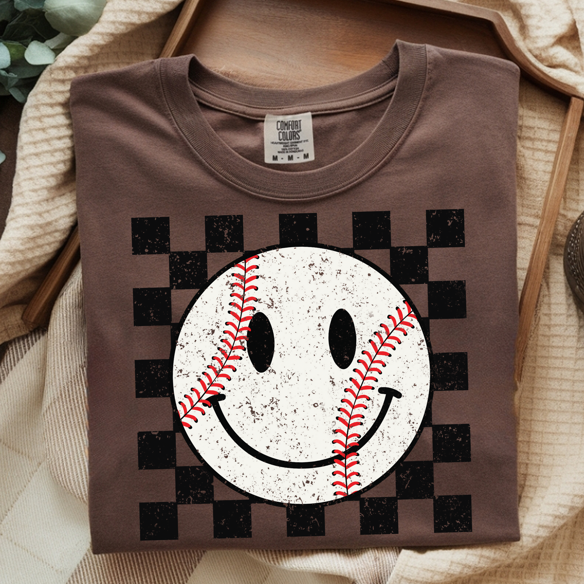 CHECKERED SMILEY BASEBALL DTF TRANSFER